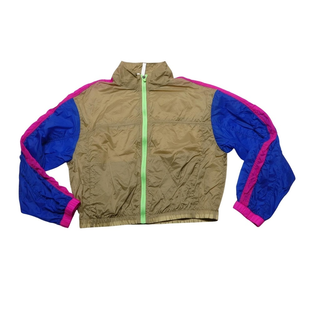 Fabletics Jacket Womens Small Colorblock Windbreaker Full Zip Elastic Hem Neon